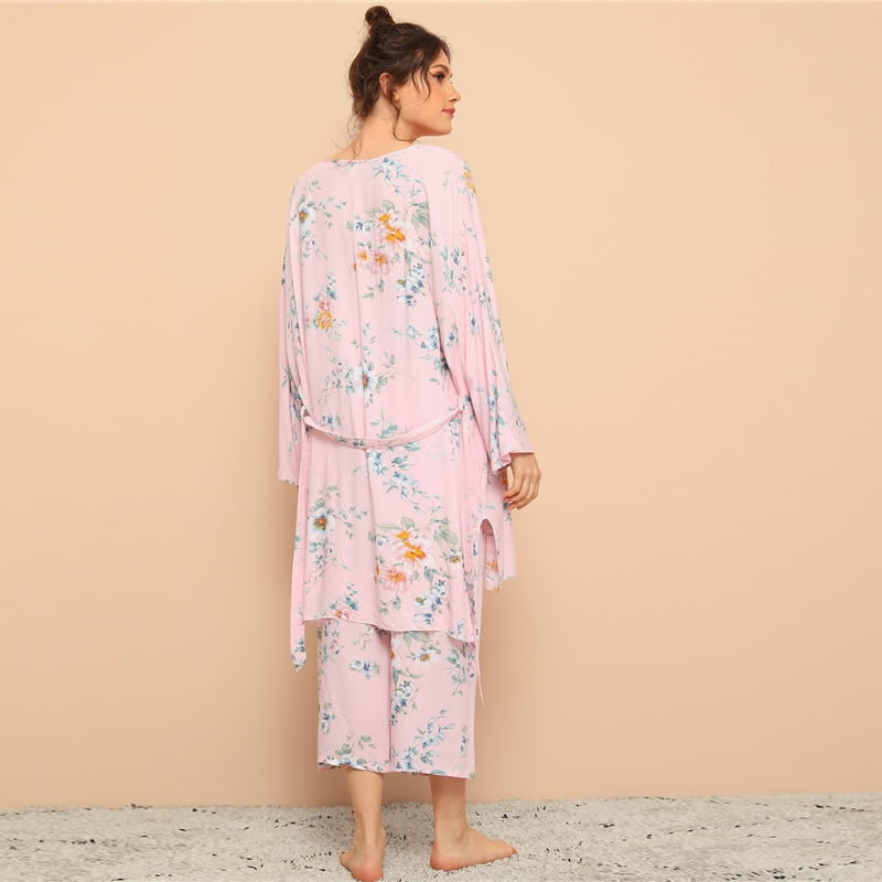 Women's Floral Printed Cami Pajama Set with Robe