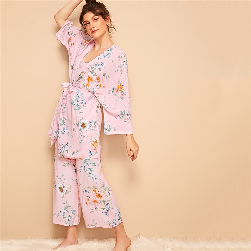 Women's Floral Printed Cami Pajama Set with Robe