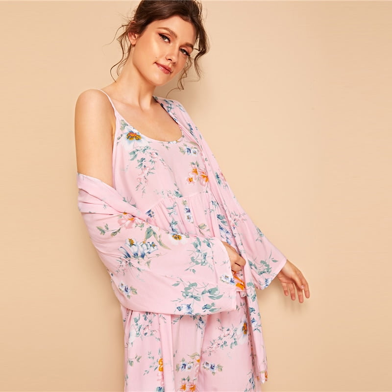 Women's Floral Printed Cami Pajama Set with Robe