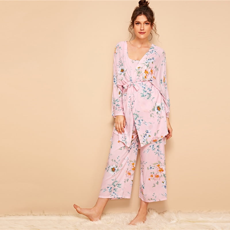 Women's Floral Printed Cami Pajama Set with Robe